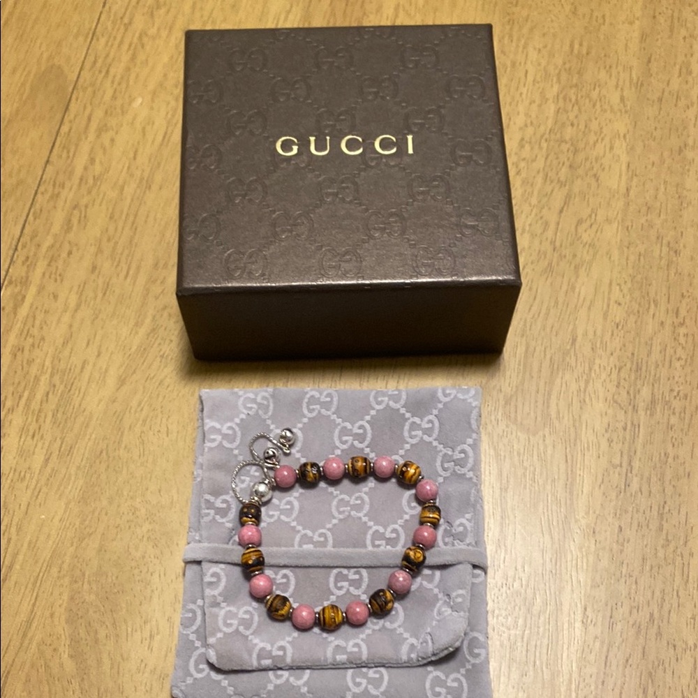 Gucci Pink and Brown Beaded Bracelet